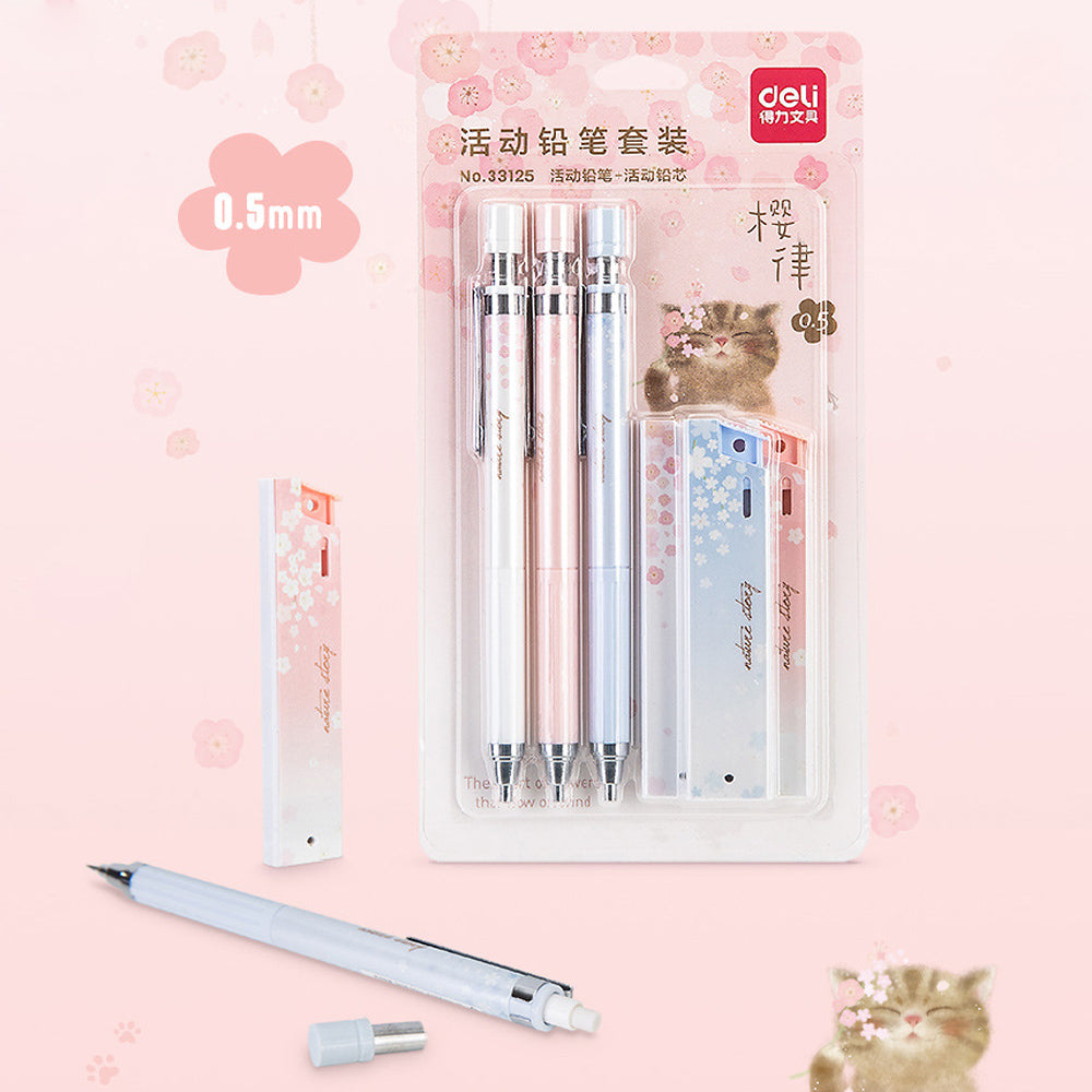 NEW! Deli Cherry Blossom - Mechanical Pencils & Lead Refills Set of 3