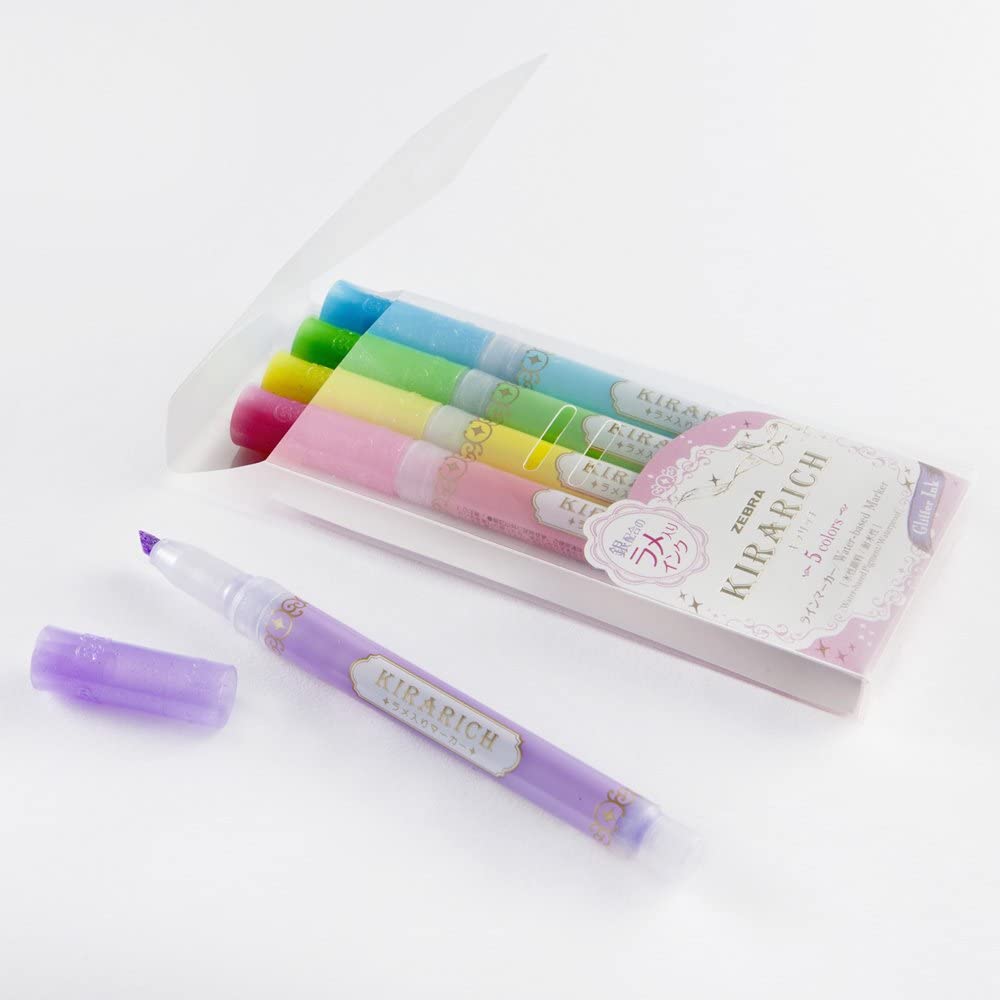 Zebra Kirarich Sparkle Glitter Highlighters Set of 5
