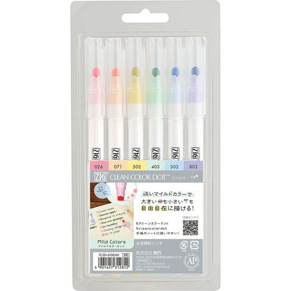 Kuretake ZIG Clean Color Dot – Mild Color 6 Piece Set
