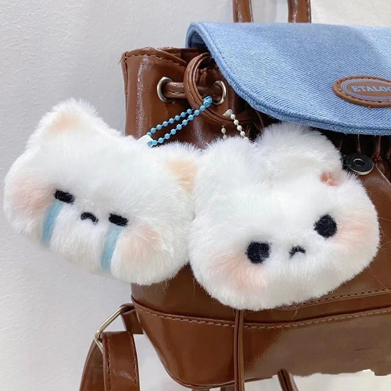 Angry Bunny & Crying Cat Plush Keychain – 7 cm Kawaii Fluffy Bag Charm
