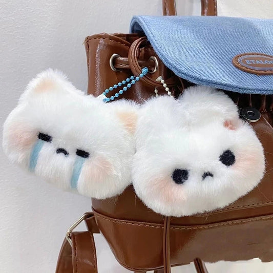 Angry Bunny & Crying Cat Plush Keychain – 7 cm Kawaii Fluffy Bag Charm