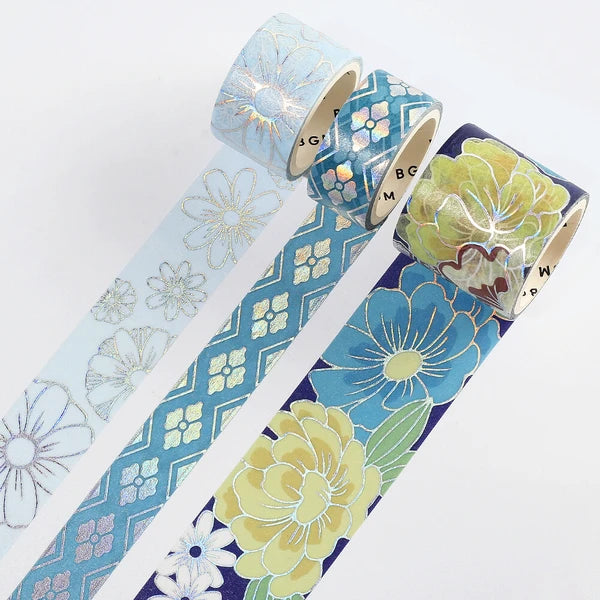 NEW! BGM Washi Tape - Japanese Kimono Gold Foil - Azure