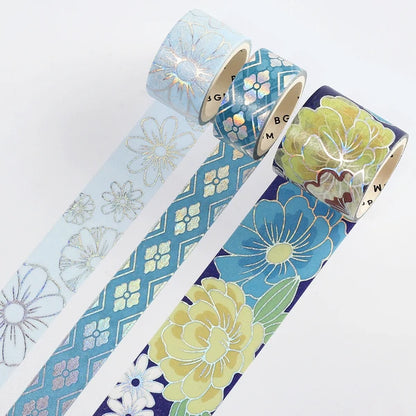 NEW! BGM Washi Tape - Japanese Kimono Gold Foil - Azure
