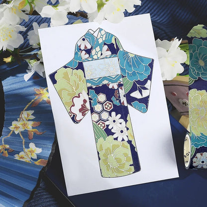 NEW! BGM Washi Tape - Japanese Kimono Gold Foil - Azure