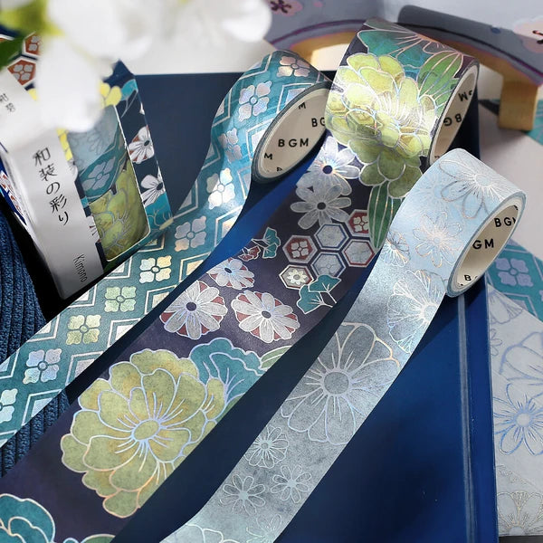 NEW! BGM Washi Tape - Japanese Kimono Gold Foil - Azure