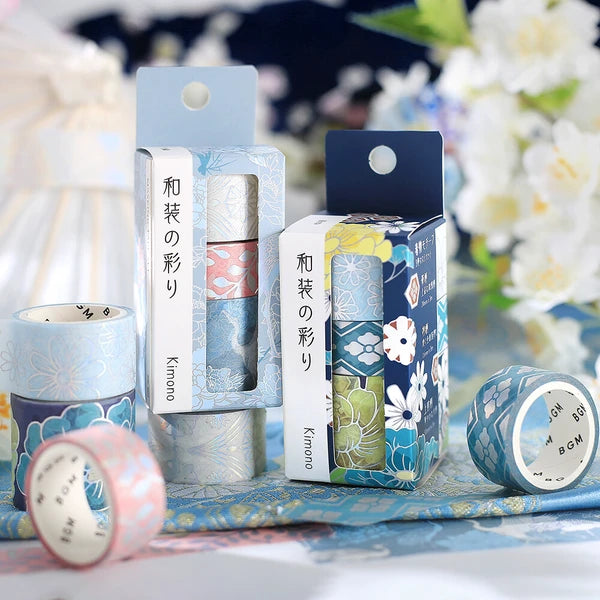 NEW! BGM Washi Tape - Japanese Kimono Gold Foil - Azure