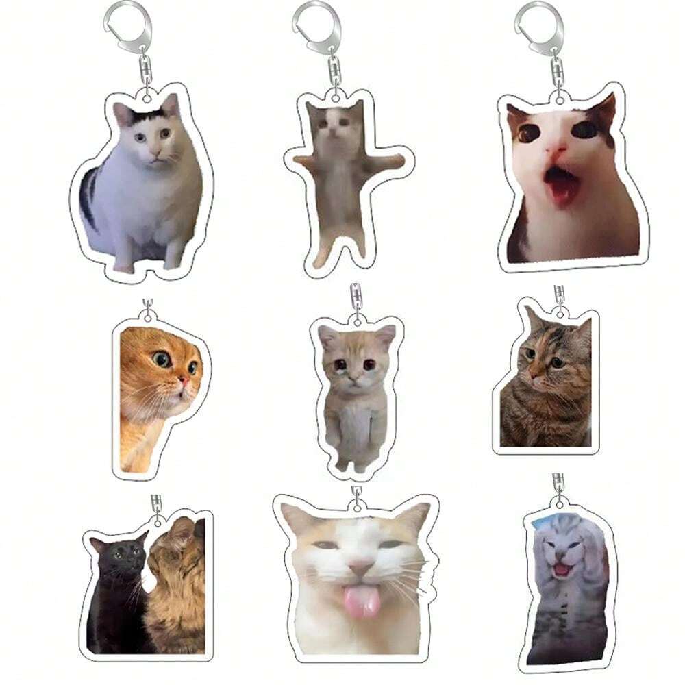 Meme Cat Keychain Charm – Funny Acrylic Keychain for Bags & Keys | 5cm