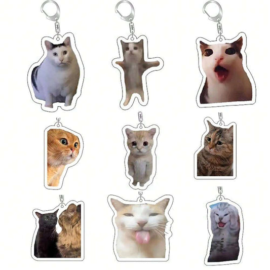 Meme Cat Keychain Charm – Funny Acrylic Keychain for Bags & Keys | 5cm