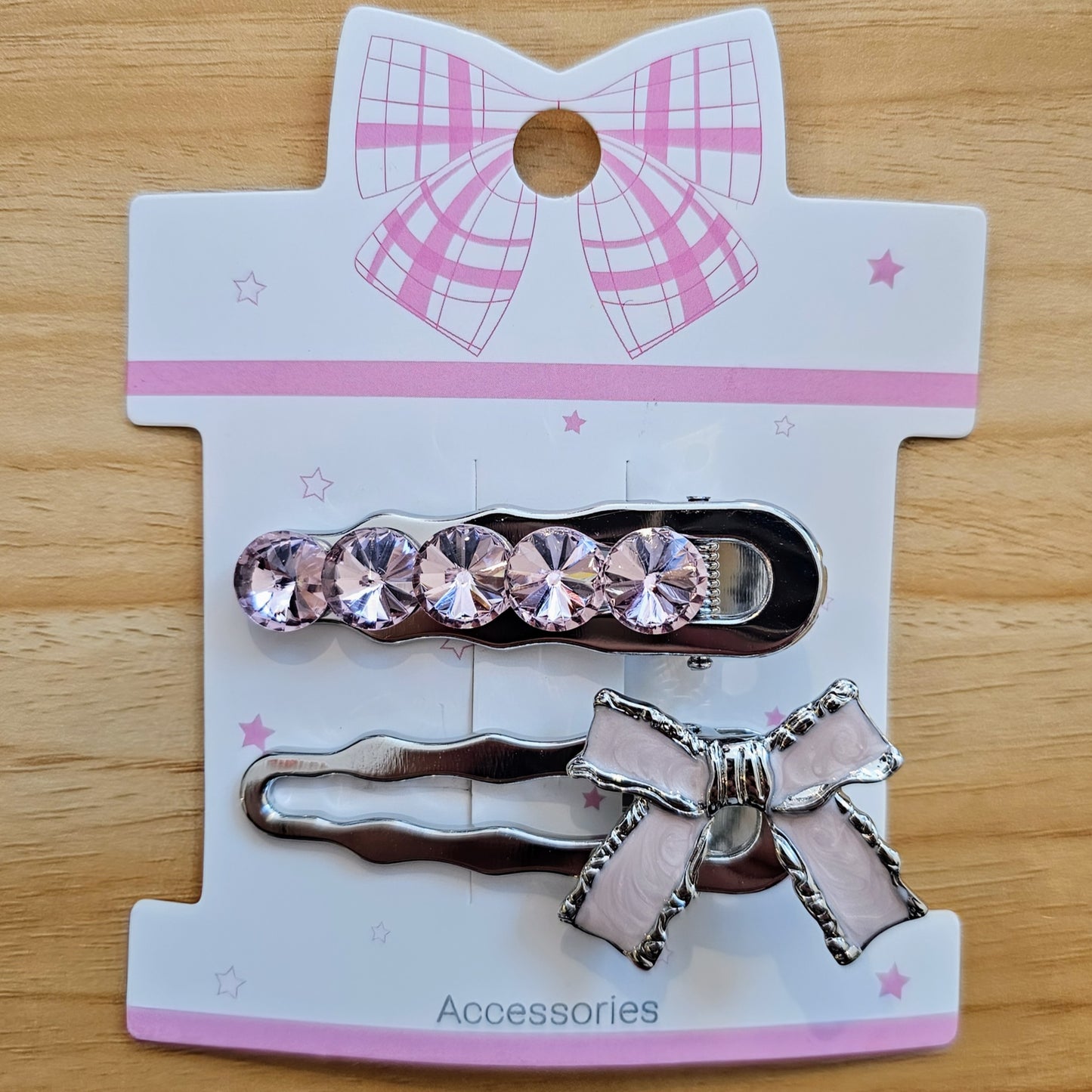 Pink Bow & Gem Hair Clips – Set of 2 🎀