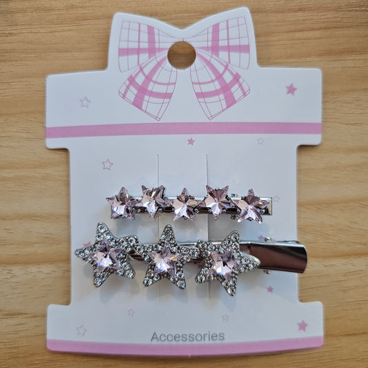 Shiny Pink Gem Star Hair Clips – Set of 2 🌟
