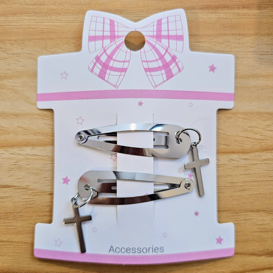 Hair Clips - Silver Cross - Set of 2