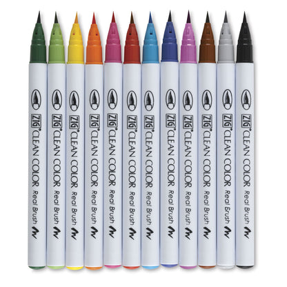 Kuretake ZIG Clean Color Real Brush Pens - Assorted Colours  - Set of 12