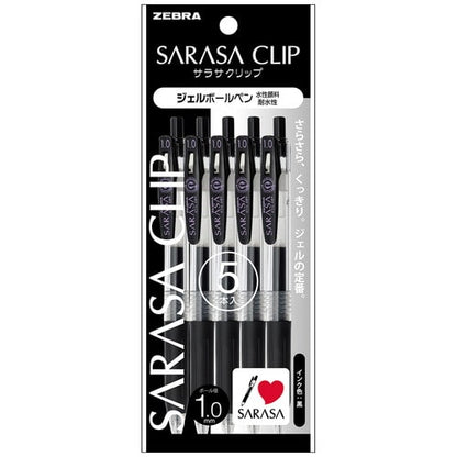 Stylo gel Zebra Sarasa Clip - 1,0 mm - Noir - Lot de 5