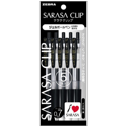 Zebra Sarasa Clip Gel Pen - 0.7mm - Black - Set of 5
