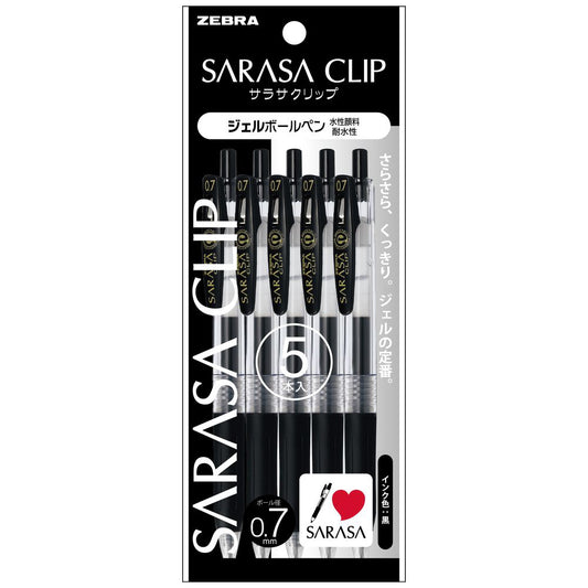 (COMING SOON) Zebra Sarasa Clip Gel Pen - 0.7mm - Black - Set of 5