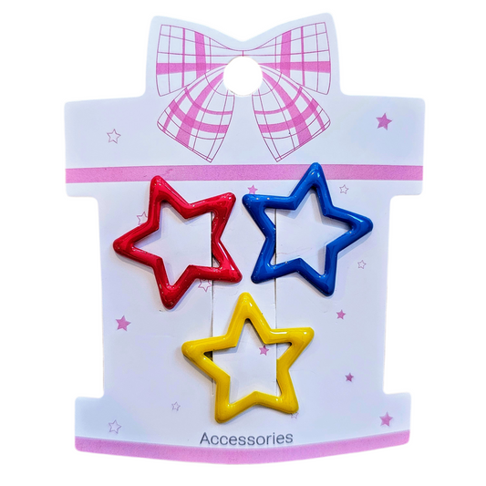 Primary Star Hair Clips – Red, Blue & Yellow – Set of 3 🤡