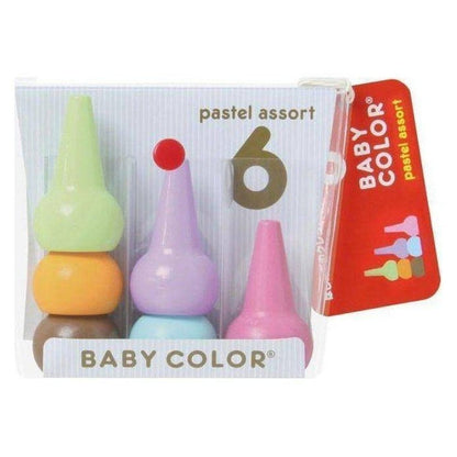 Aozora Baby Color Pastel - Set of 6 Piece Stackable & Easy-Grip Crayons for Kids