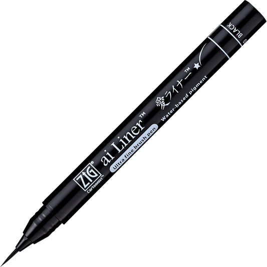 Kuretake ai Liner, stylo pinceau ultra fin, noir, certifié AP, parfait pour les expressions délicates en illustration, lettrage à la main, fabriqué au Japon