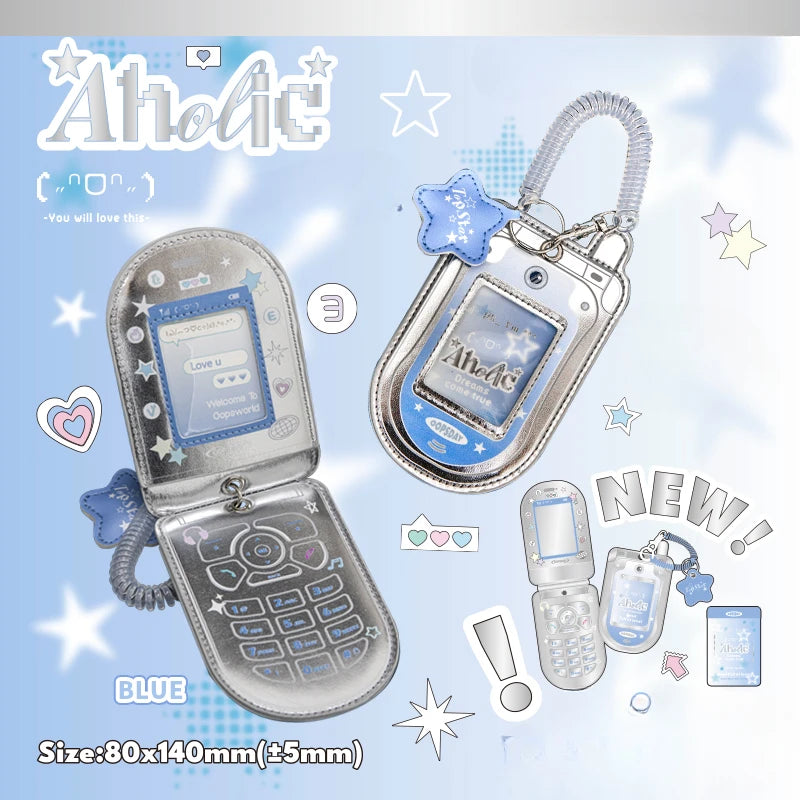 (NEW ARRIVAL) Photocard Holder Keychain - Retro Phone PU Leather Case