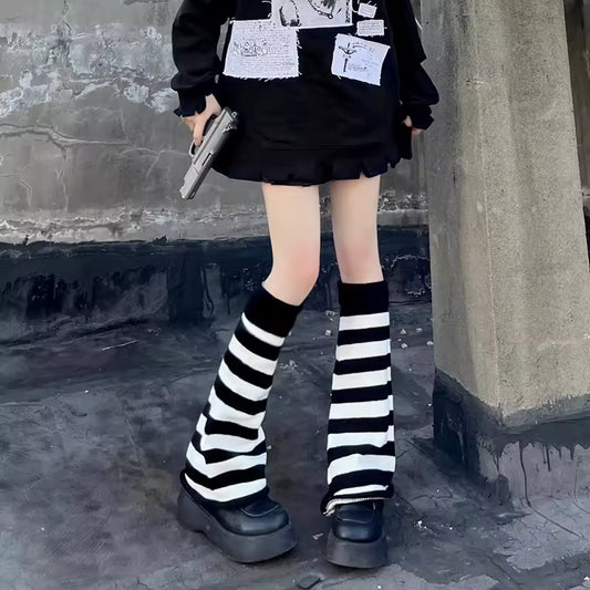 NEW! Knit Leg Warmers - Black & White Stripes