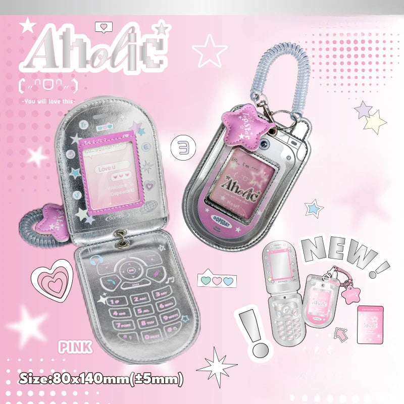 (NEW ARRIVAL) Photocard Holder Keychain - Retro Phone PU Leather Case