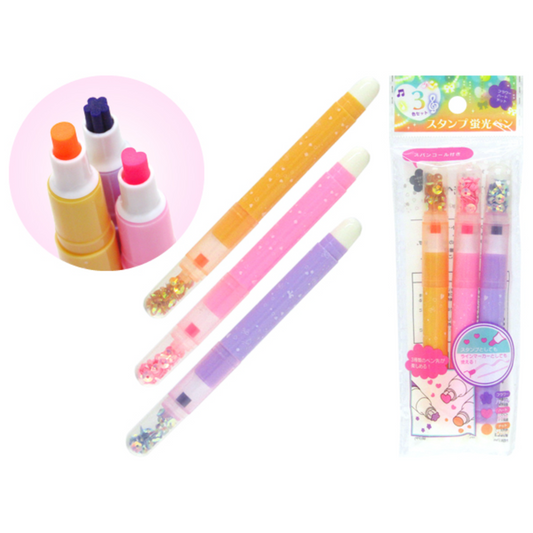 Stamp Highlighter Glitter Pen Set ✨🖊️ – 3-in-1 Colorful Creativity