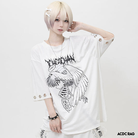 (NEW ARRIVAL) ACDC RAG × ICHIGO CHAN – Ribcage Angel Girl T-Shirt – White Edition