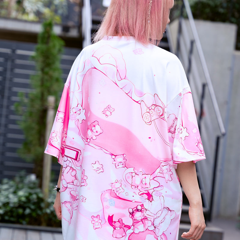 (NEW ARRIVAL) ACDC RAG × Peach ☆ Punch – Sleepy Bear Huge T-Shirt – Pink Edition