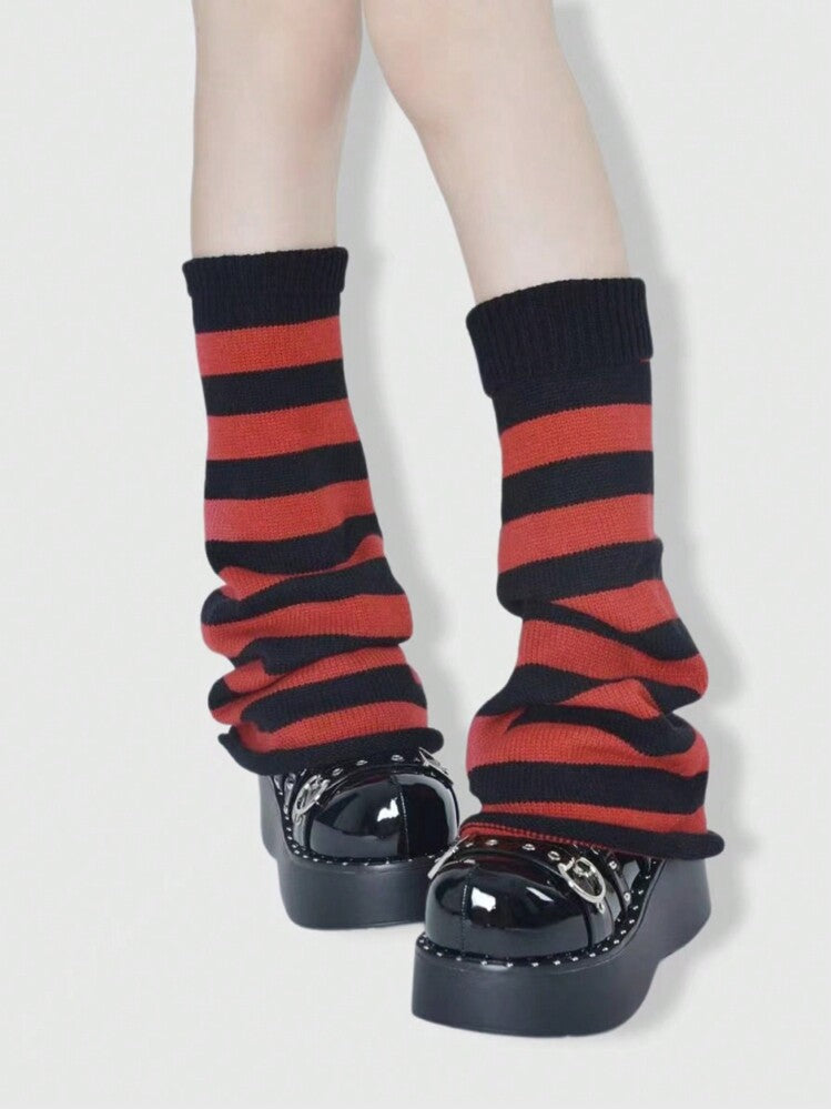 Knit Leg Warmers - Black & Red Stripes