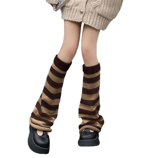 Knit Leg Warmers - Brown Coffee Stripes