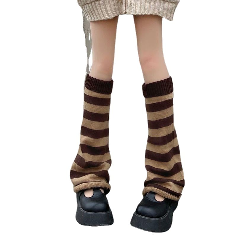 Knit Leg Warmers - Brown Coffee Stripes