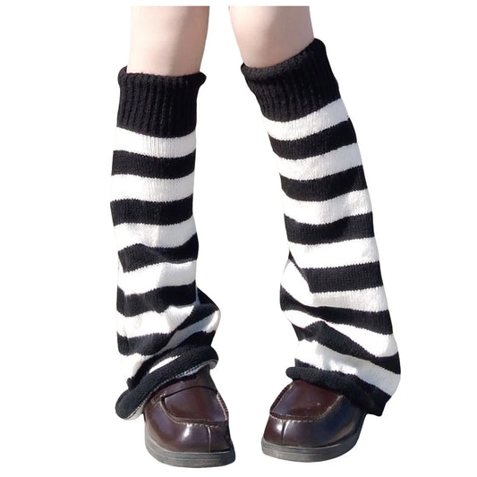 Knit Leg Warmers - Black & White Stripes