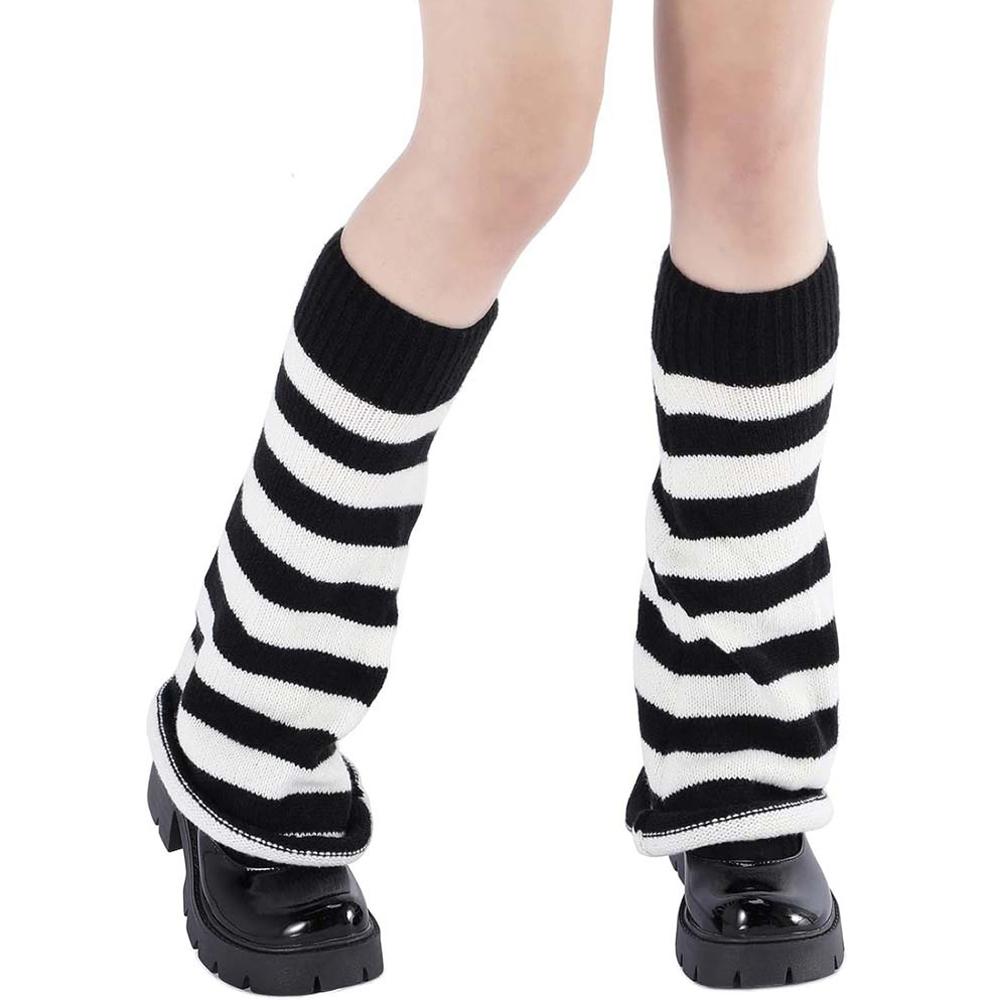 Knit Leg Warmers - Black & White Stripes