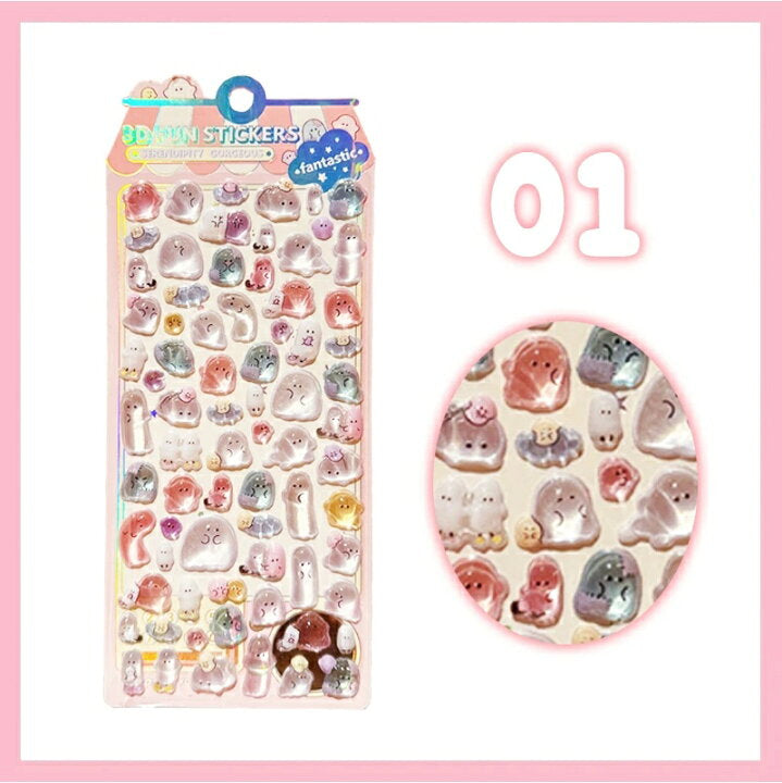 Kawaii 3D Fun Stickers - Puffy Pastel Animal & Character Sticker Jelly Sheet