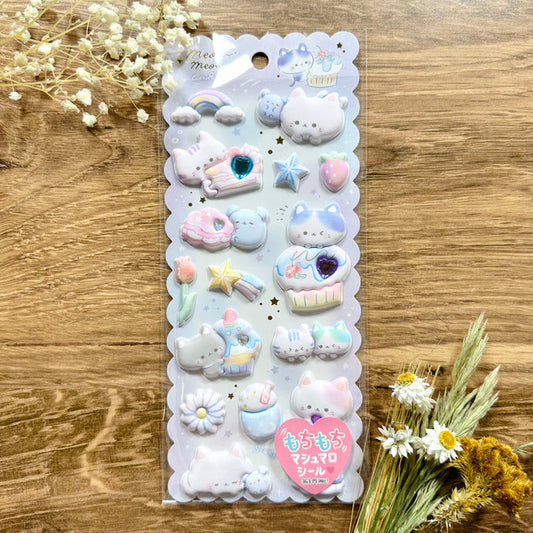 CRUX Mochi Mochi Marshmallow Puffy Stickers - Meow Meow Cake 🎂🐱