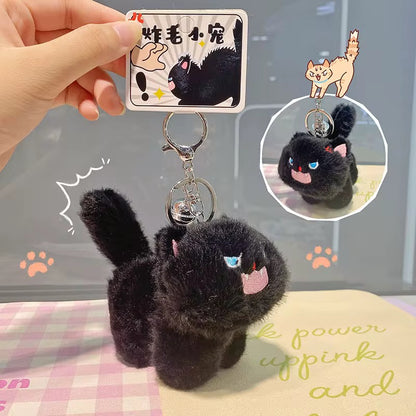 Fluffy Angry Cat Plush Keychains