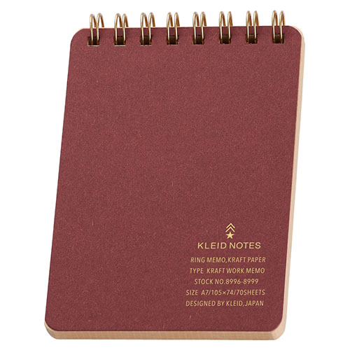 (COMING SOON) Kleid Kraft Ring A6 Memo Pad – 2mm Grid, 70 Sheets - Burgundy