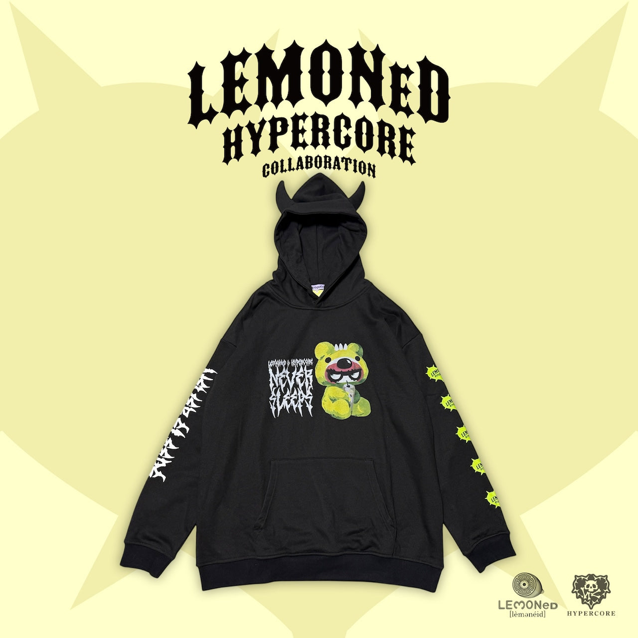 NEW! Hypercore - LEMONeD x HYPERCORE Collaboration <NEVER SLEEPS> Devil Horn Hoodie (HCLMN-25G)