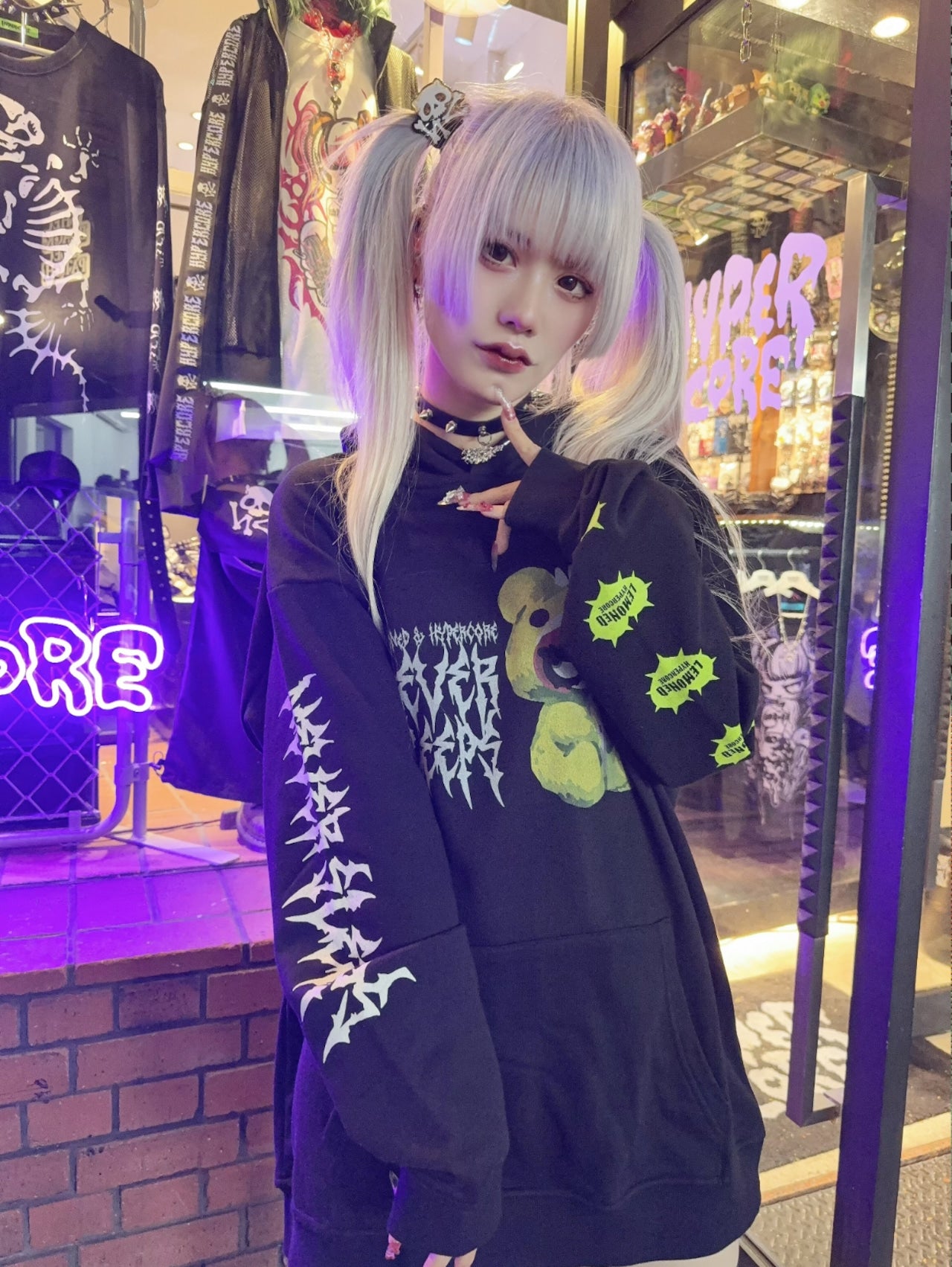 NEW! Hypercore - LEMONeD x HYPERCORE Collaboration <NEVER SLEEPS> Devil Horn Hoodie (HCLMN-25G)