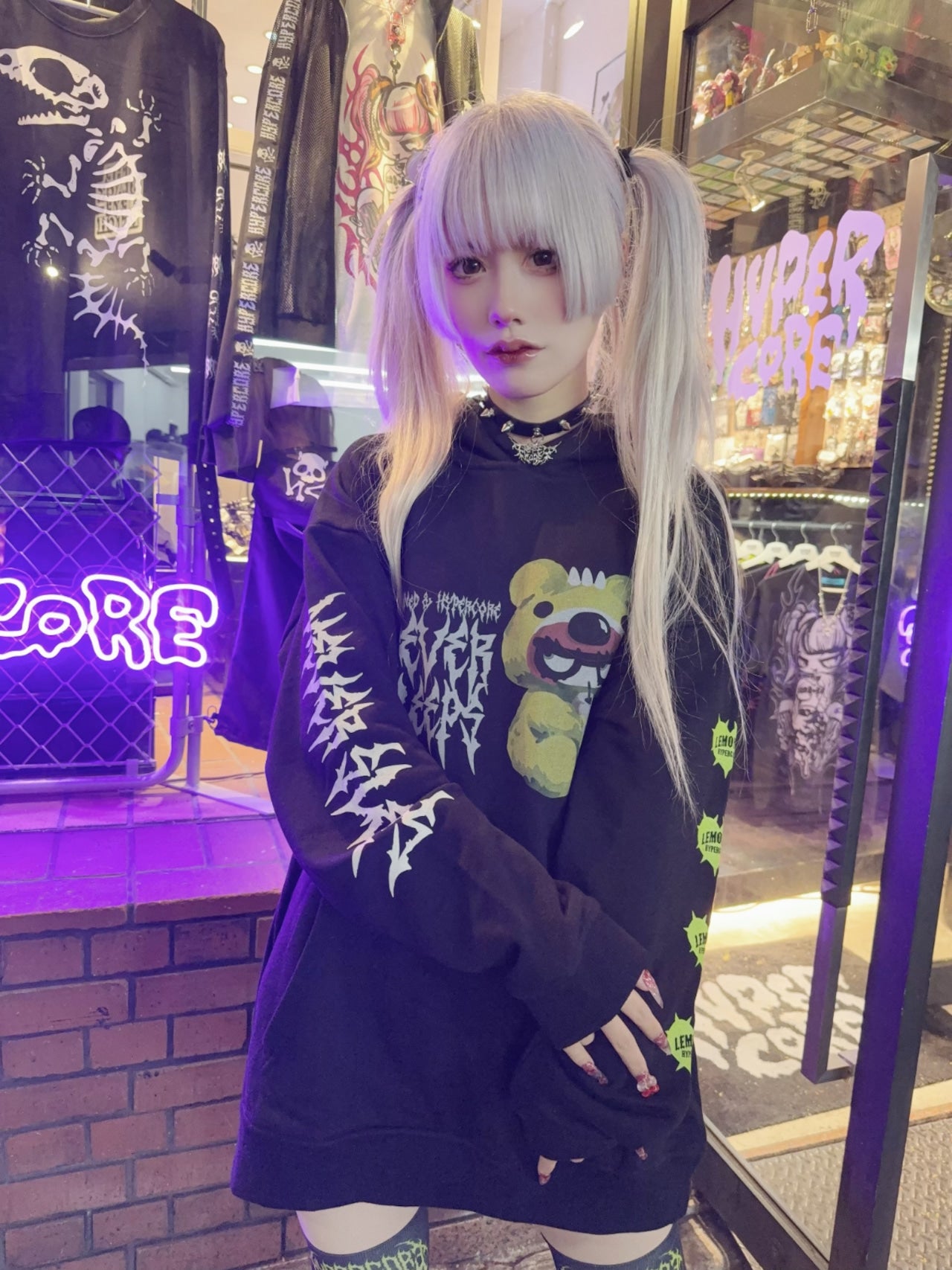 NEW! Hypercore - LEMONeD x HYPERCORE Collaboration <NEVER SLEEPS> Devil Horn Hoodie (HCLMN-25G)