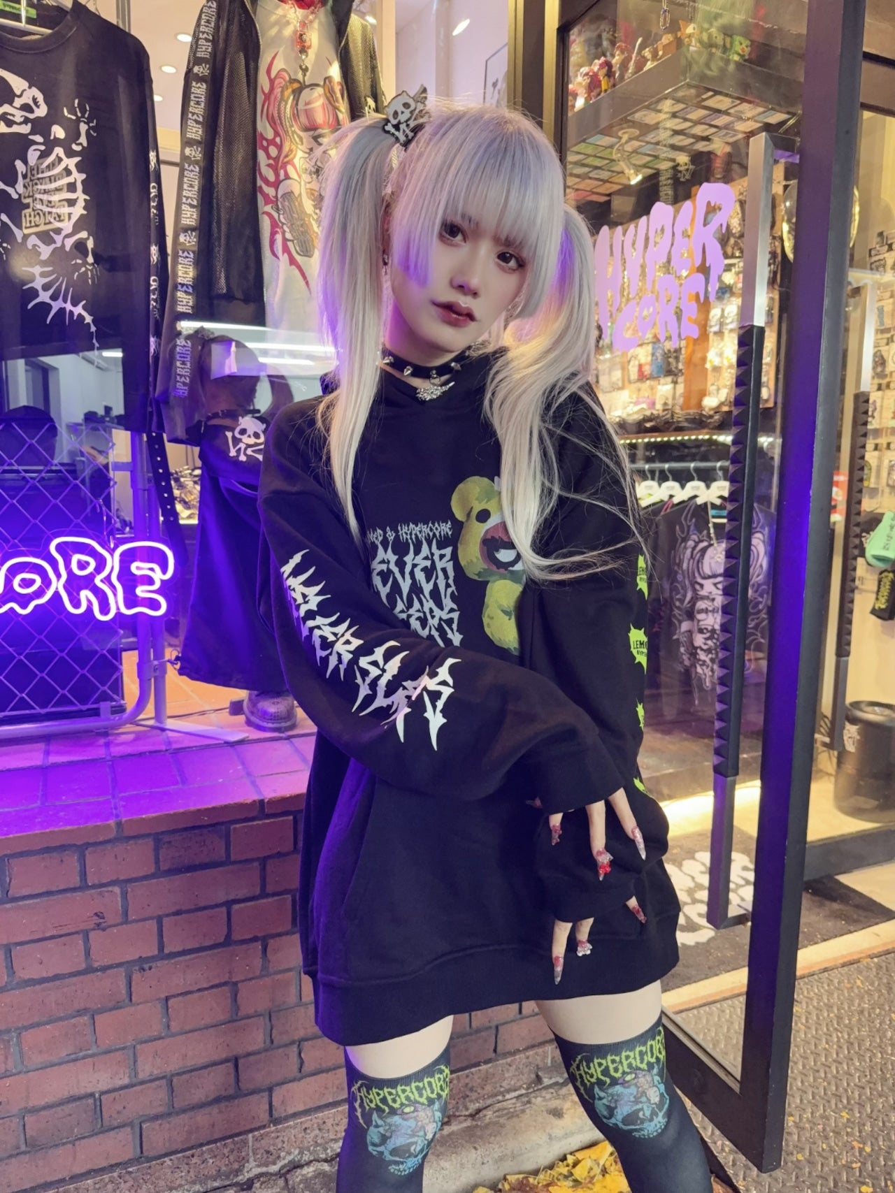 NEW! Hypercore - LEMONeD x HYPERCORE Collaboration <NEVER SLEEPS> Devil Horn Hoodie (HCLMN-25G)