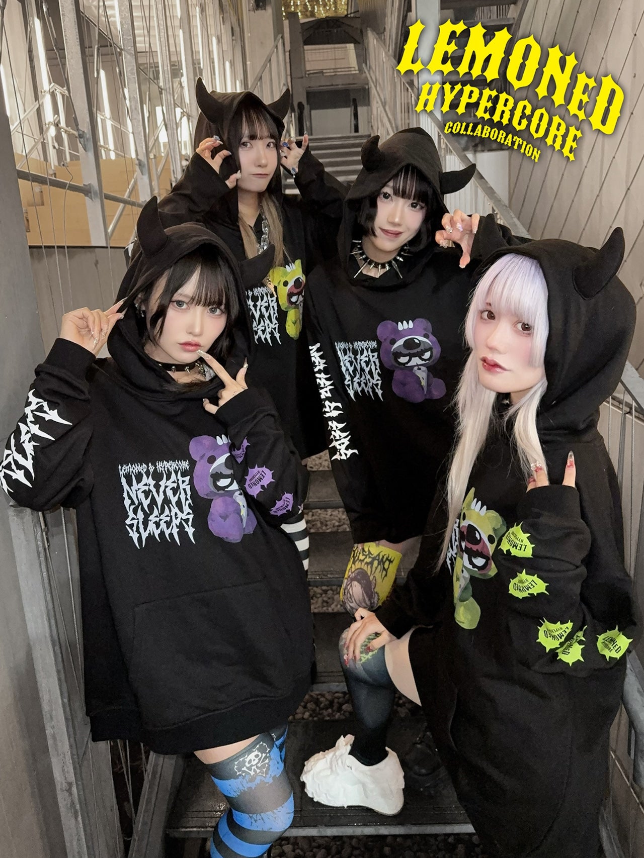 NEW! Hypercore - LEMONeD x HYPERCORE Collaboration <NEVER SLEEPS> Devil Horn Hoodie (HCLMN-25G)