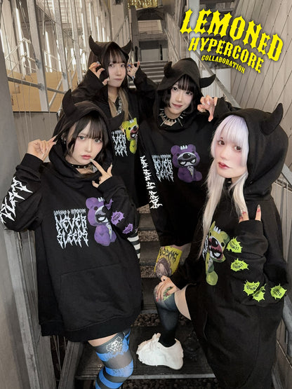 NEW! Hypercore - LEMONeD x HYPERCORE Collaboration <NEVER SLEEPS> Devil Horn Hoodie (HCLMN-25G)