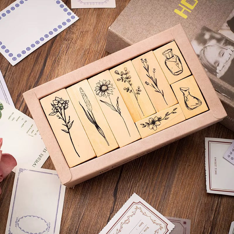 NEW! Wooden Stamps - Freshly Picked Flowers - Set of 8
