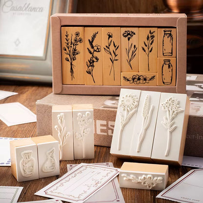 NEW! Wooden Stamps - Freshly Picked Flowers - Set of 8
