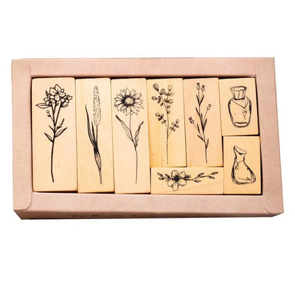 NEW! Wooden Stamps - Freshly Picked Flowers - Set of 8