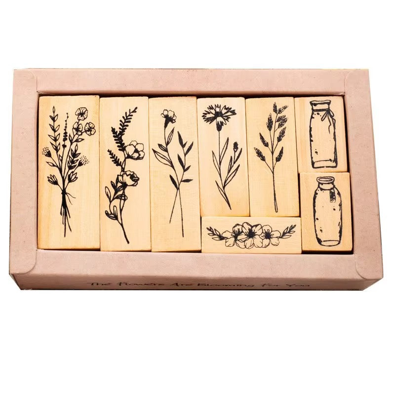 NEW! Wooden Stamps - Freshly Picked Flowers - Set of 8