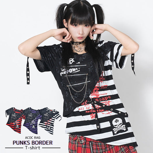 ACDC RAG Punks Border T-Shirt Skull Chains & Street Stripes