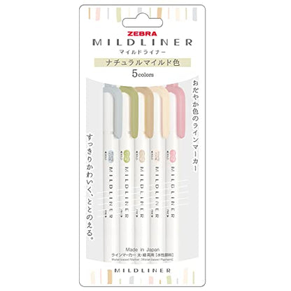 Zebra Mildliner Double Ended Highlighter Natural Mild 5 Colors Set