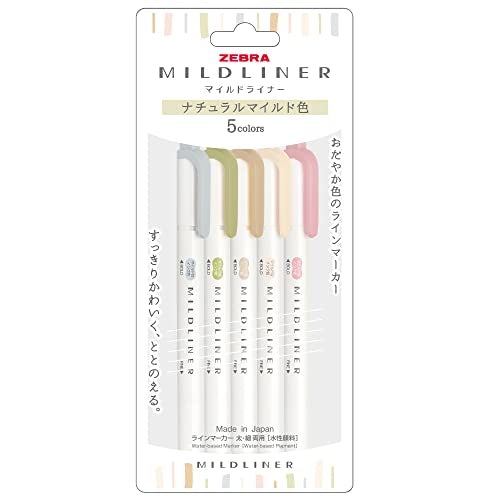Zebra Mildliner Double Ended Highlighter Natural Mild 5 Colors Set